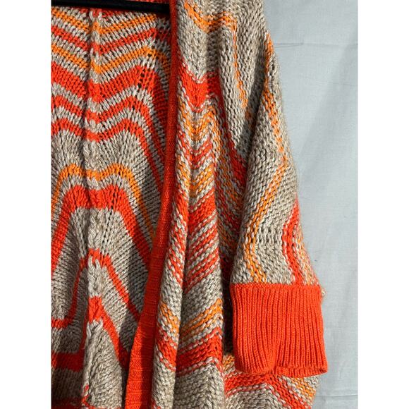 Loft Cardigan Sweater Womens Large Orange Chevron Western Cozy Alpaca Wool Beige - Picture 6 of 10